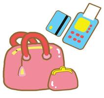 Shopping woman bag by credit card  clip art cartoon style. vector