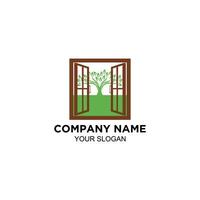 open window and tree logo design vector