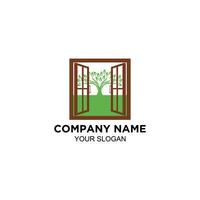 open window and tree logo design vector