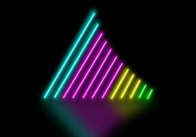 3d render abstract Neon lines triangles tunnel, Square rectangle picture frame with two tone neon color motion graphic on isolated black background. photo