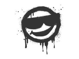 Smiling face emoticon character with sunglasses. Spray painted graffiti smile face in black over white. isolated on white background. vector illustration