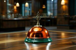Hotel ring bell on counter desk at front reception. photo
