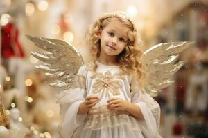 niña vestido como un ángel a Navidad foto