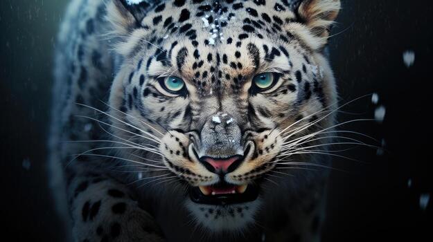 Front view of a fierce snow leopard. Generative AI photo
