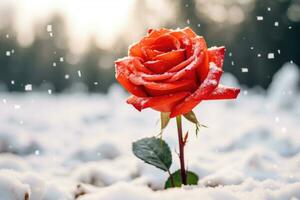 Red rose in the snow photo