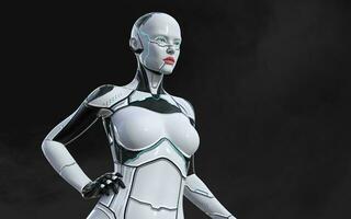 3d illustration of A woman AI cyborg pose on black background with clipping path. AI project. photo