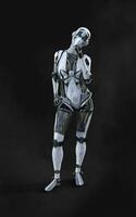 3d Illustration of A woman AI cyborg pose on black background with clipping path. AI project. photo