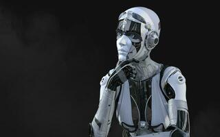 3d Illustration of A woman AI cyborg pose on black background with clipping path. AI project. photo