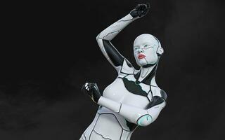 3d illustration of A woman AI cyborg pose on black background with clipping path. AI project. photo