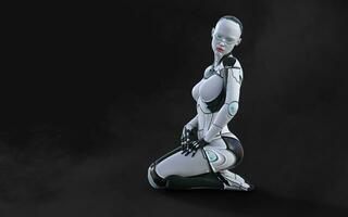 3d illustration of A woman AI cyborg pose on black background with clipping path. AI project. photo