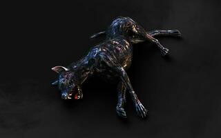 3d illustration of undead Zombie dog with clipping path. Dangerous revived animal with creepy expression on dark background. photo