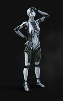 3d Illustration of A woman AI cyborg pose on black background with clipping path. AI project. photo