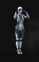 3d Illustration of A woman AI cyborg pose on black background with clipping path. AI project. photo