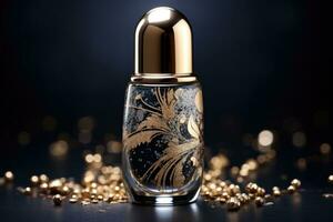 Golden nail polish bottle. photo