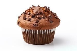 One chocolate muffin white background photo