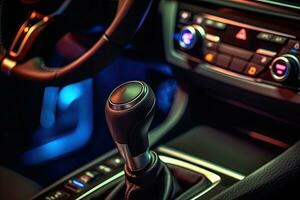 Automatic car interior details gear stick of a modern car. Close-up. Generative AI photo