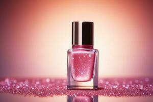 Pink nail polish bottle. photo