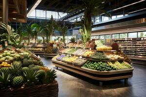 vegetales y frutas en un tienda de comestibles almacenar. foto