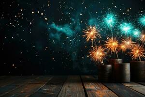 Colorful firework with bokeh background. New Year celebration. photo