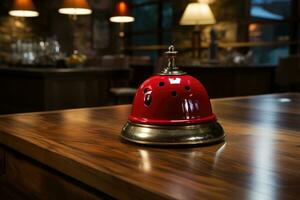 Hotel ring bell on counter desk at front reception. photo