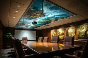 Overhead digital projector mounted on the ceiling of the boardroom. photo