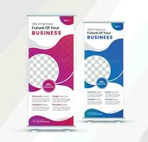 Pro Vector Modern Corporate Roll Up Banner Design Stand Template in multiple eye catching colors for Own Business corporation or agency with presentation.