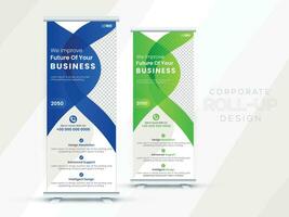 Pro Vector Modern Corporate Roll Up Banner Design Stand Template in multiple eye catching colors for Own Business corporation or agency with presentation.