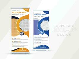 Pro Vector Modern Corporate Roll Up Banner Design Stand Template in multiple eye catching colors for Own Business corporation or agency with presentation.