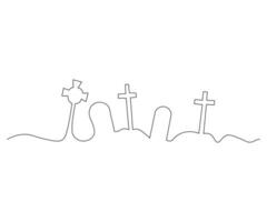 abstract cemetery, graves, graveyard for Halloween Continuous One Line Drawing vector