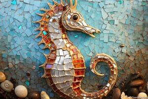 Mosaic representation of a seahorse. photo