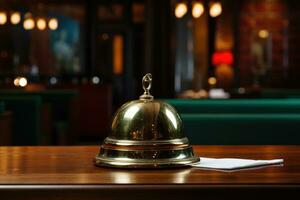 Hotel ring bell on counter desk at front reception. photo