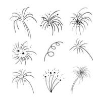 vector Delgado línea icono, fuegos artificiales. metáfora de felicidad, emoción y alegría. logo modelo ilustración. negro en blanco aislado símbolo. sencillo mono lineal moderno diseño.