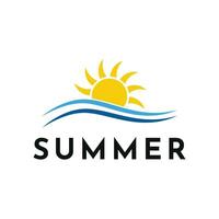 simple summer wave with sun logo design vector