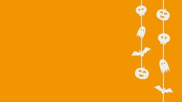 amarillo o naranja Víspera de Todos los Santos antecedentes con colgando calabazas, fantasma, y murciélagos Copiar espacio Víspera de Todos los Santos antecedentes vector