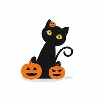 halloween cat illustration with some pumpkins isolated on white background vector