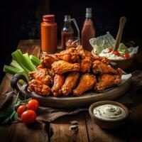 Spicy Homemade Buffalo Wings. Generative AI photo