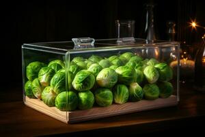 Brussels sprouts in plastic container photo