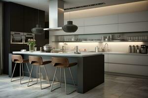 Kitchen and dining area in a large house photo