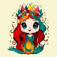 Cute Little Mermaid illustration, Vector art
