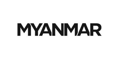 Myanmar emblem. The design features a geometric style, vector illustration with bold typography in a modern font. The graphic slogan lettering.