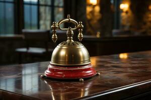 Hotel ring bell on counter desk at front reception. photo