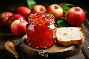 manzana mermelada con Fresco fruta. generativo ai foto