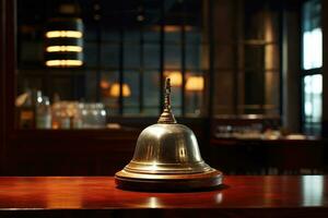 Hotel ring bell on counter desk at front reception. photo