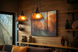 Hanging lamp on the wall interior design of the house. photo