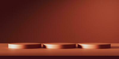 Minimal abstract red background with podium. Round pedestal for natural cosmetics presentation. 3d rendering. photo