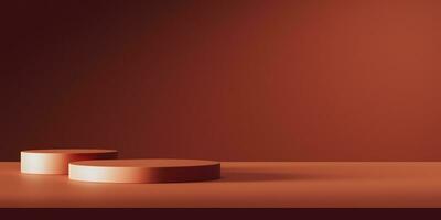 Minimal abstract red background with podium. Round pedestal for natural cosmetics presentation. 3d rendering. photo