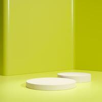 Yellow podium cylinder stand abstract stage platform or product studio geometric shape on minimal background and blank pedestal display scene space with empty presentation summer sale step backdrop. photo