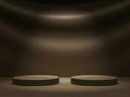 Minimalism style podium in brown color in chocolate pastel color tone with spot light lighting background. Abstract and object concept. 3D illustration rendering photo
