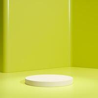 Yellow podium cylinder stand abstract stage platform or product studio geometric shape on minimal background and blank pedestal display scene space with empty presentation summer sale step backdrop. photo