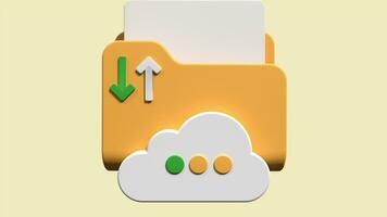 Cloud storage 3d animation. File transfer concept. Cloud download and upload icon. Digital file organization service or app with data transferring. Seamless and looped animation video